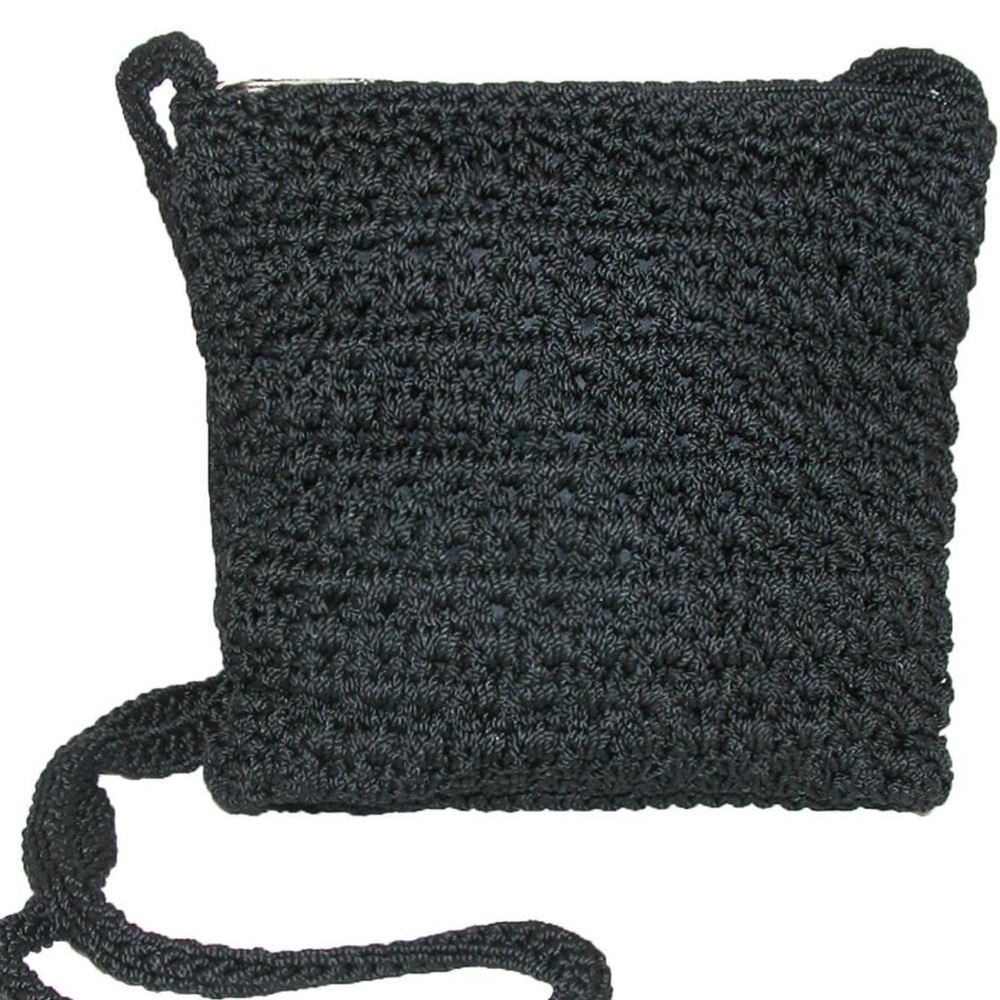 Women’s Crochet Black Crossbody Handbag. Cute Summer Beach Purse